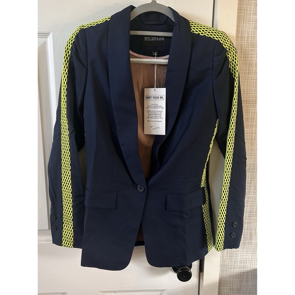 Wildfang The Empower Color Block Tux Blazer Navy Neon Green Sz Small New BBB‎